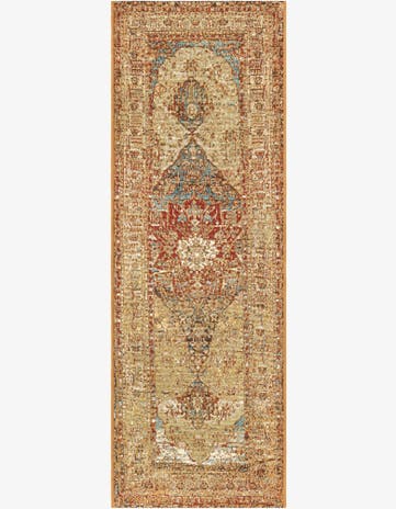 Blue and Light Brown Easy-Clean Traditional Indoor / Outdoor Runner Rug