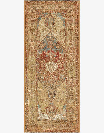 Blue and Light Brown Easy-Clean Traditional Indoor / Outdoor Runner Rug
