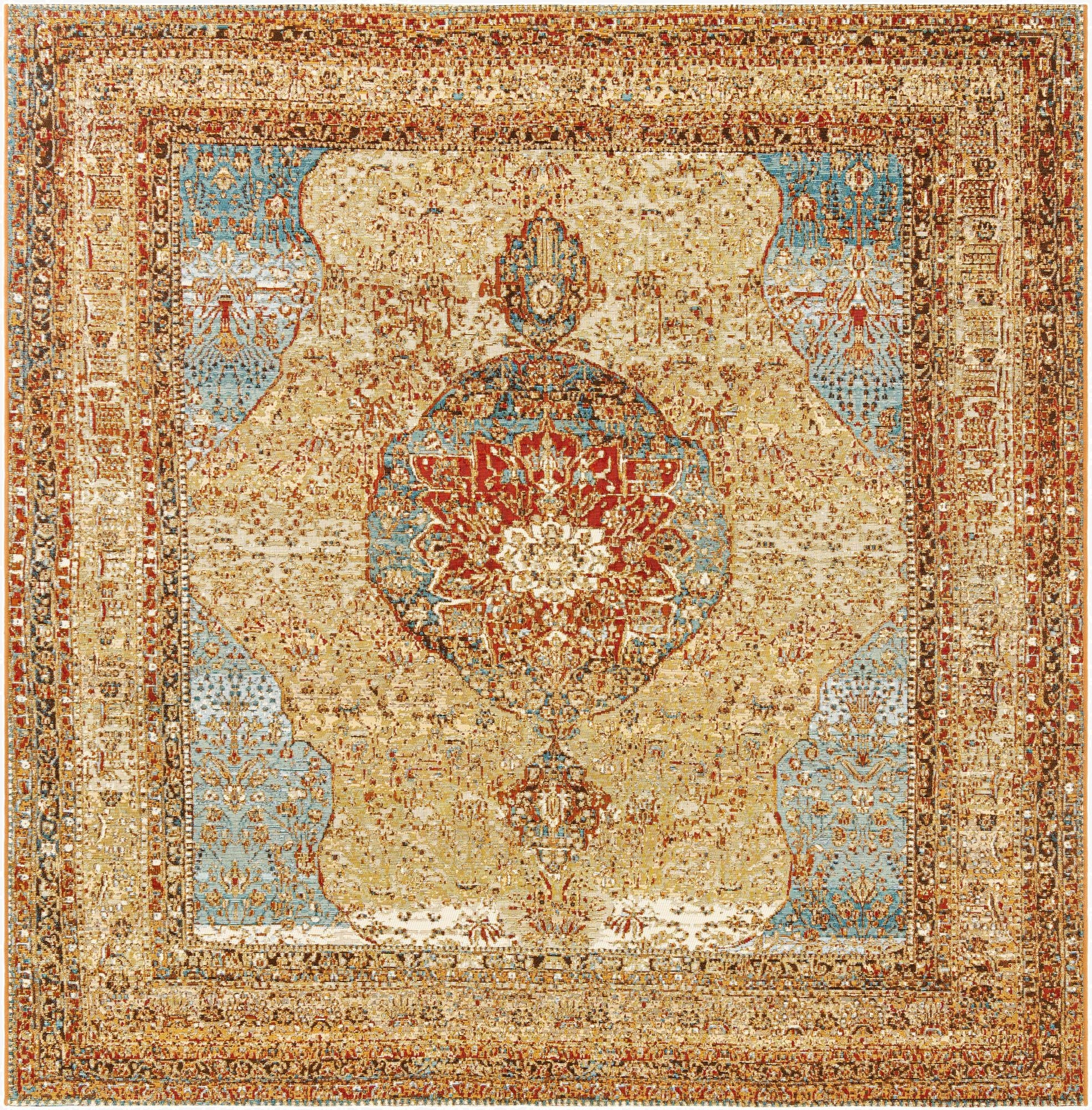 7' 10 x 7' 10  Washable Traditional Indoor / Outdoor Square Rug