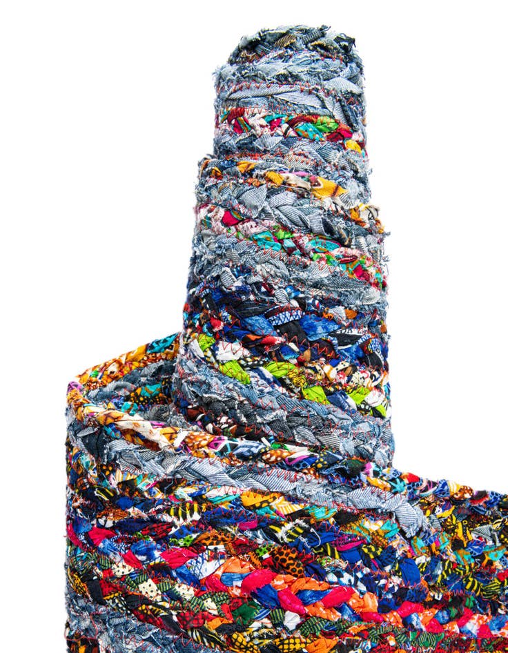 Detail image of 5' 1 x 8'  Hand Braided Chindi Oval Rug