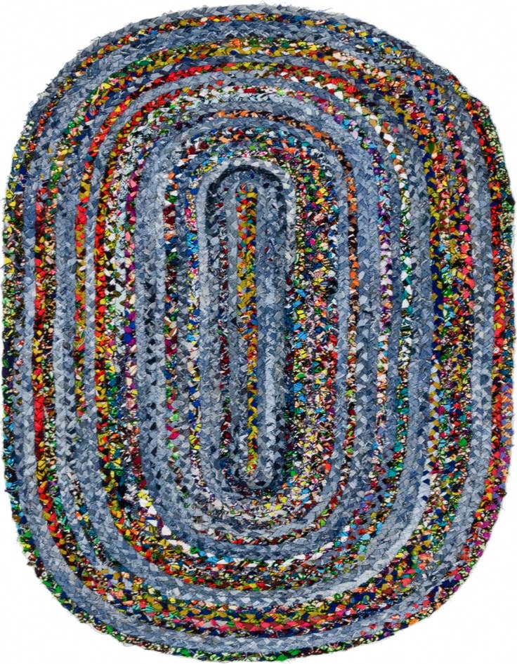 Detail image of 3' 3 x 5' 1  Hand Braided Chindi Oval Rug