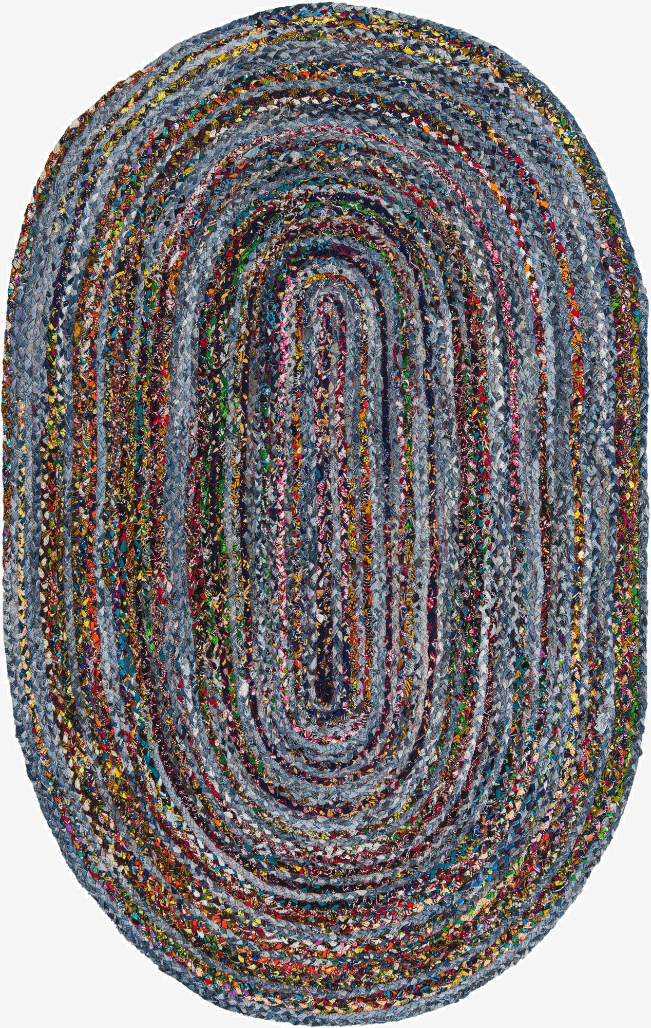 5' 1 x 8'  Hand Braided Chindi Oval Rug