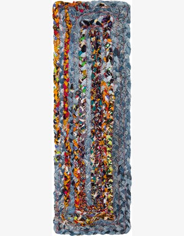 Blue and Multi Hand Woven Braided Chindi Stair Rug