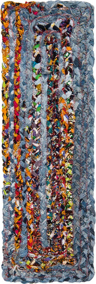 0' 9 x 2' 6 Hand Woven Braided Chindi Stair Rug