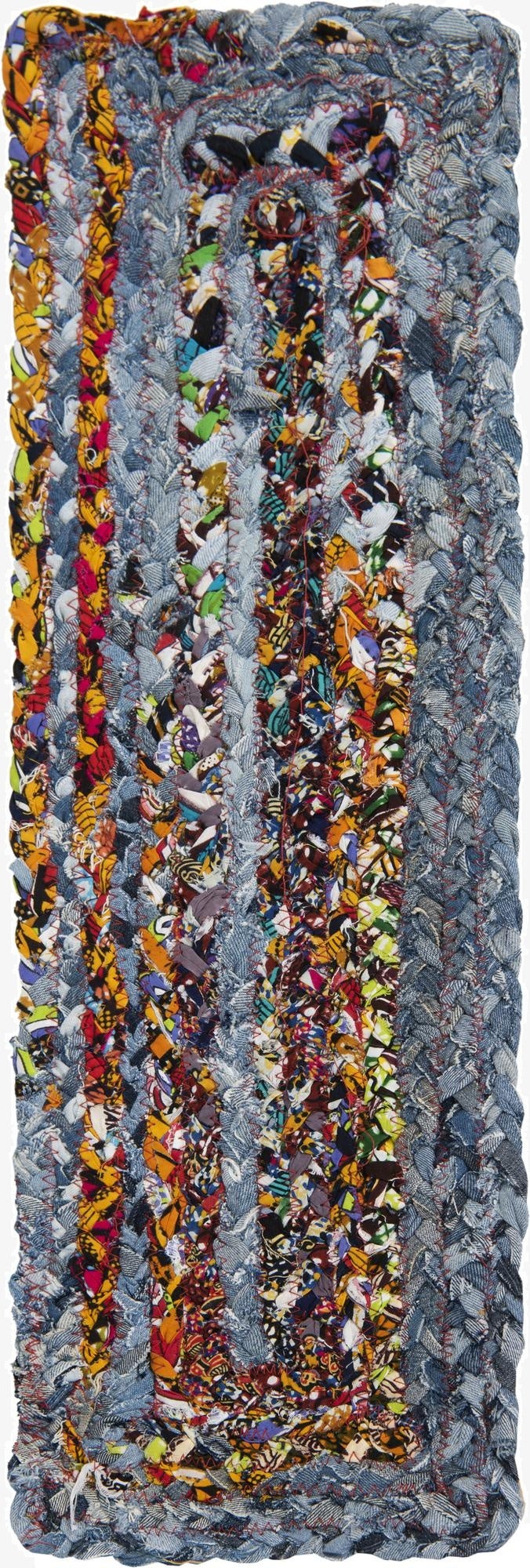 0' 9 x 2' 6  Hand Woven Braided Chindi Stair Rug