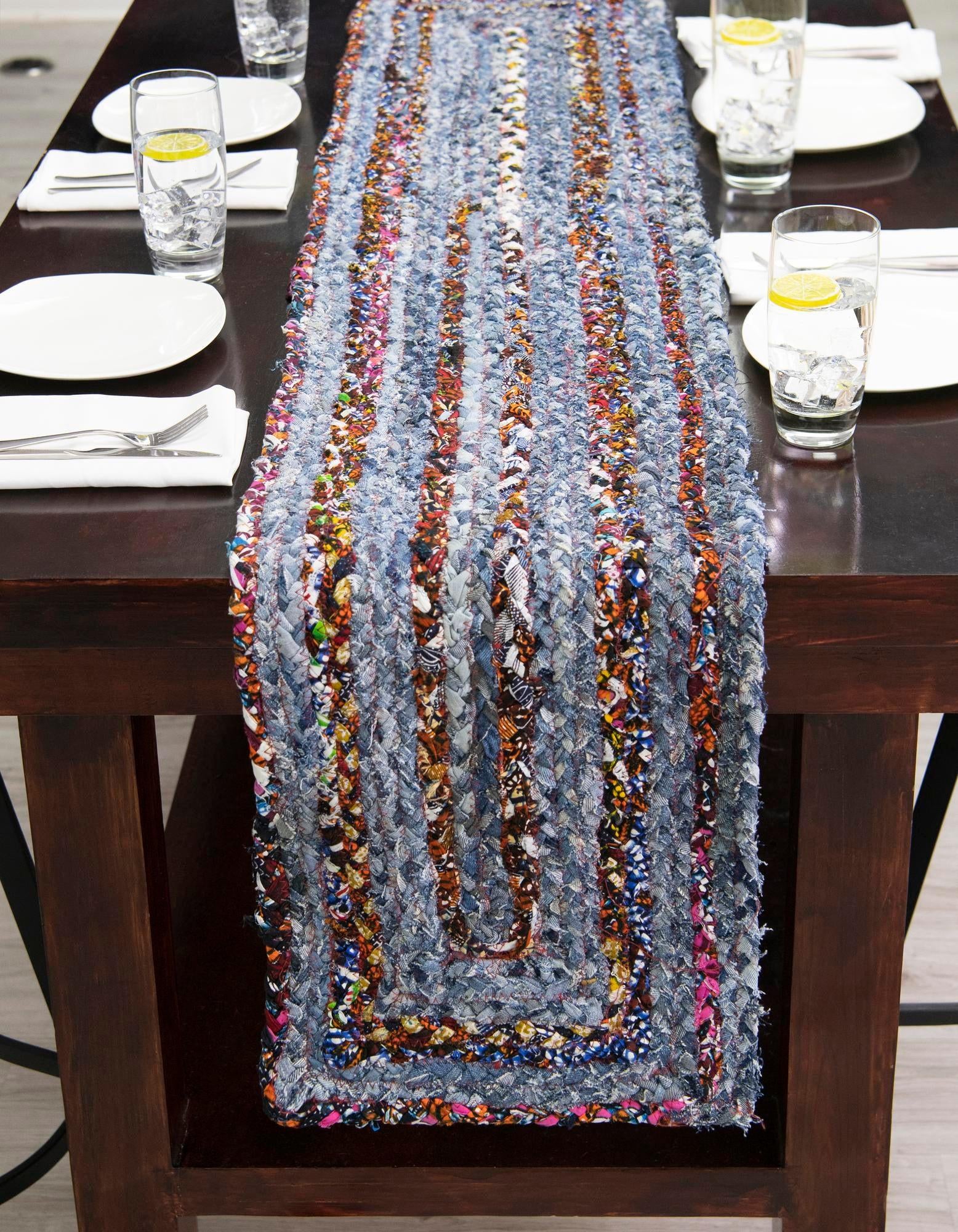 1' 2 x 4' 1 Hand Woven Braided Chindi Table Runner Rug