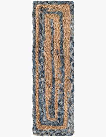 Blue and Natural Handmade Braided Chindi Stair Rug