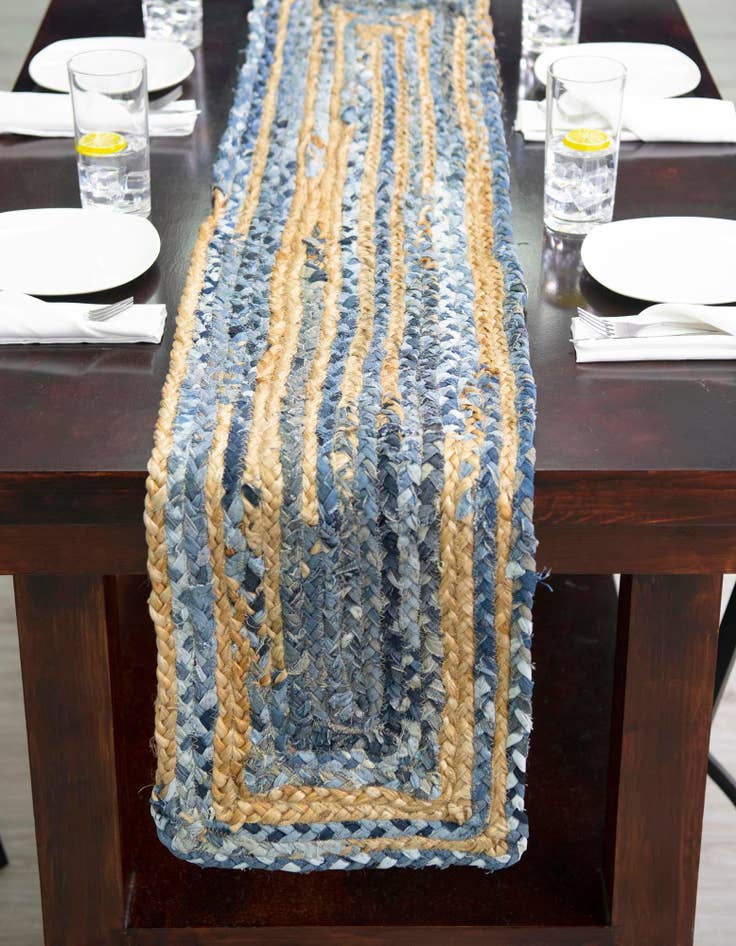Detail image of 1' 2 x 8'  Hand Braided Chindi Table Runner Rug