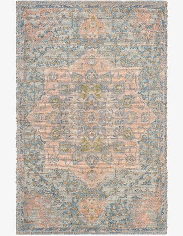 Blue and Peach Hand Woven Chenille Jute Rug