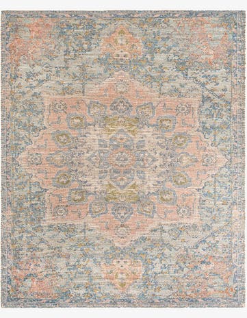 Blue and Peach Hand Woven Chenille Jute Rug