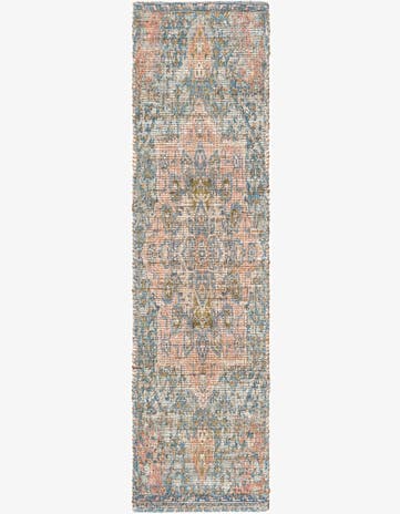 Blue and Peach Hand Woven Chenille Jute Runner Rug