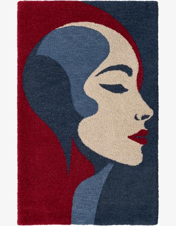 Blue and Red Handtufted Wool Rug