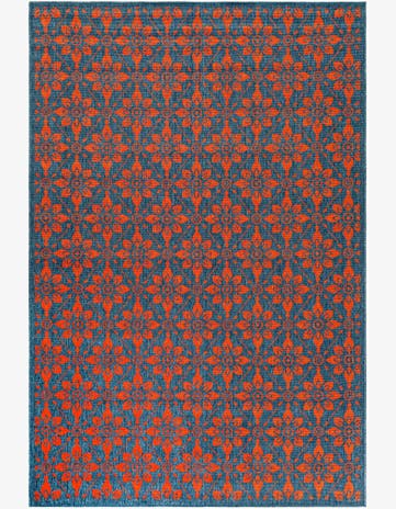 Blue and Red Easy-Clean Lattice Indoor / Outdoor Rug