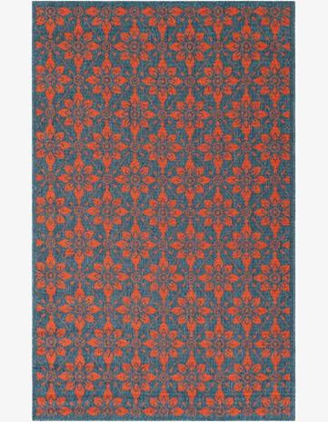 Blue and Red Easy-Clean Lattice Indoor / Outdoor Rug