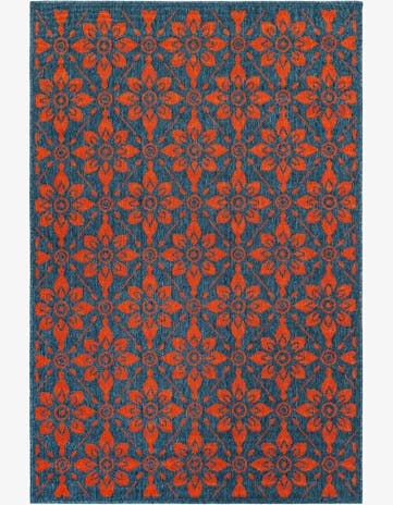 Blue and Red Easy-Clean Lattice Indoor / Outdoor Rug