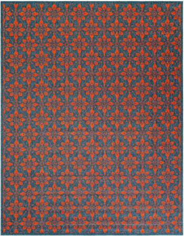 Blue and Red Easy-Clean Trellis Indoor / Outdoor Rug