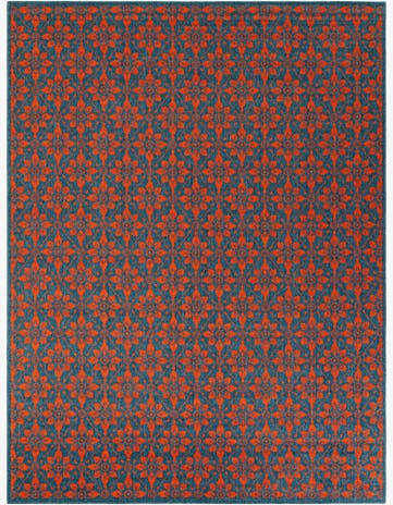 Blue and Red Easy-Clean Trellis Indoor / Outdoor Rug