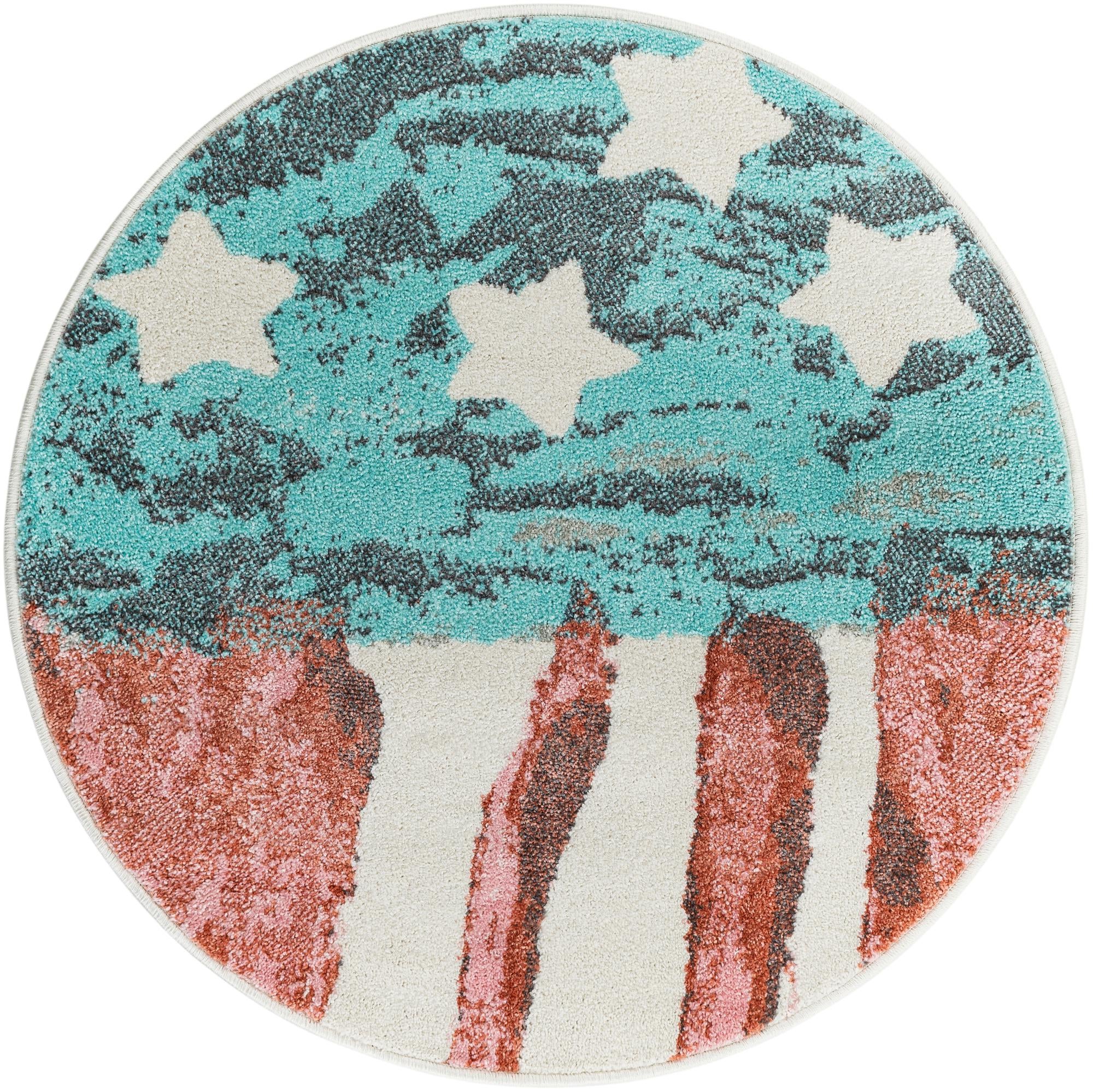 3' 3 x 3' 3 American Flag Whimsy Kids Round Rug