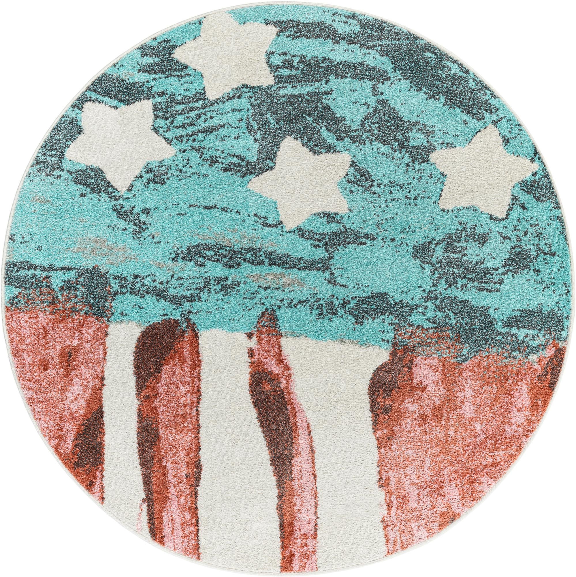 5' 1 x 5' 1 American Flag Whimsy Kids Round Rug