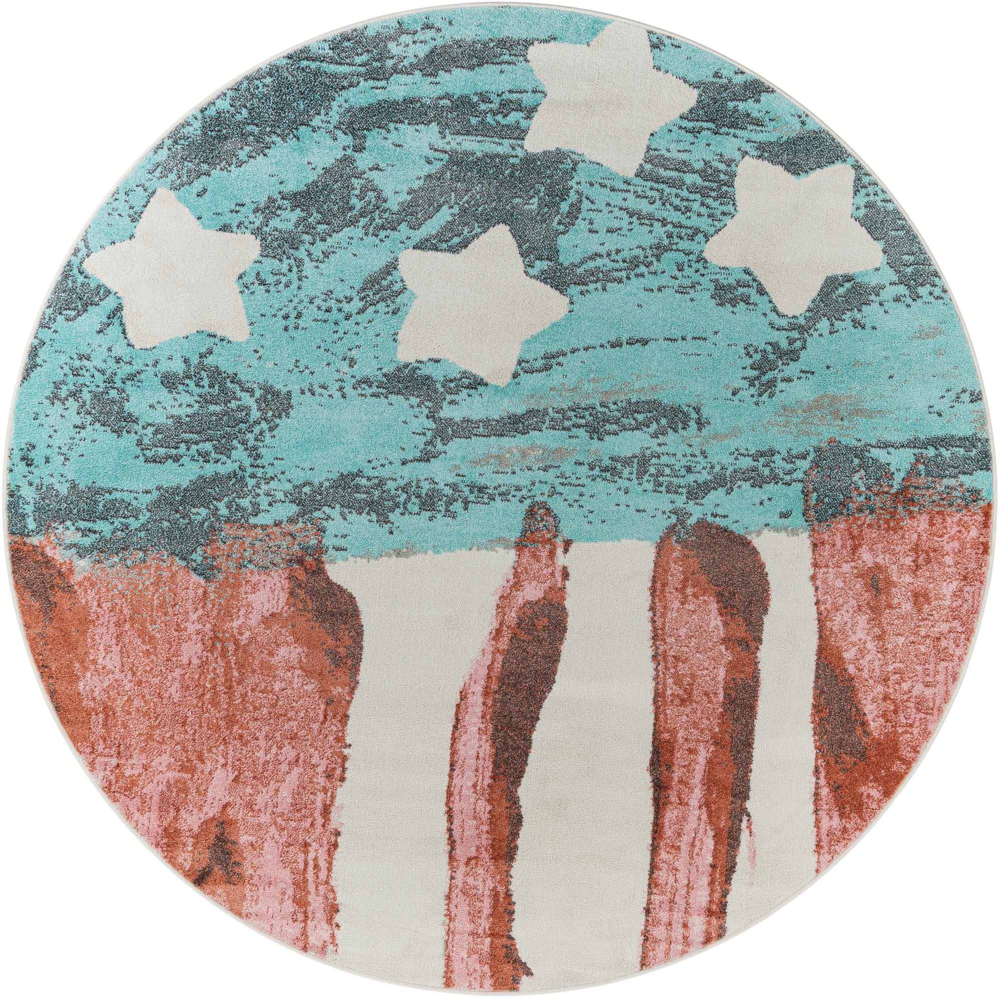 7' 10 x 7' 10 American Flag Whimsy Kids Round Rug