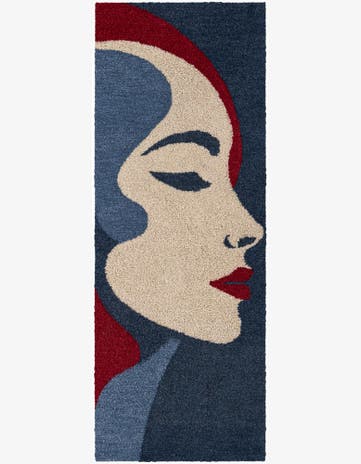 Blue and Red Handtufted Wool Runner Rug