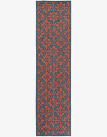 Blue and Red Easy-Clean Lattice Indoor / Outdoor Runner Rug