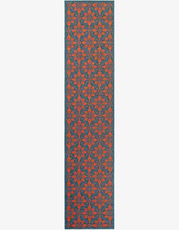 Blue and Red Easy-Clean Lattice Indoor / Outdoor Runner Rug