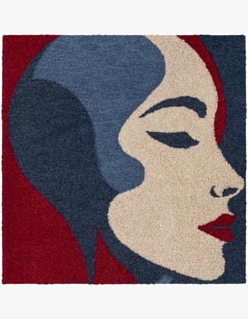 Blue and Red Handtufted Wool Square Rug