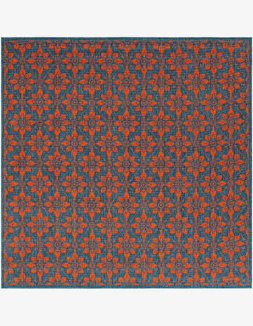 Blue and Red Easy-Clean Lattice Indoor / Outdoor Square Rug