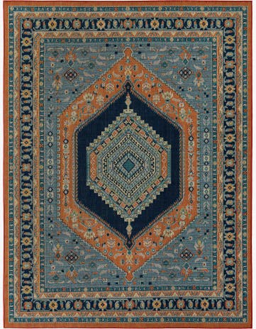 Blue and Rust Red Easy-Clean Baja Indoor / Outdoor Rug