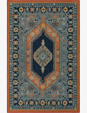 Blue and Rust Red Easy-Clean Baja Indoor / Outdoor Rug