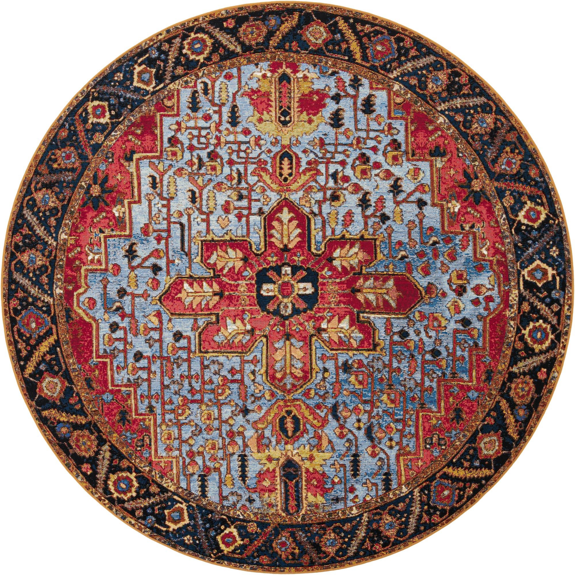 7' 10 x 7' 10 Easy-Clean Traditional Indoor / Outdoor Round Rug