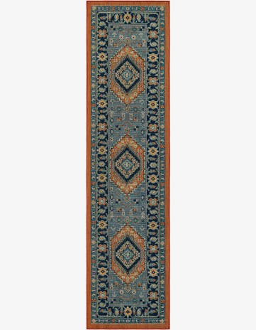 Blue and Rust Red Easy-Clean Baja Indoor / Outdoor Runner Rug