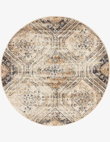 Blue Beige Villa Round Rug