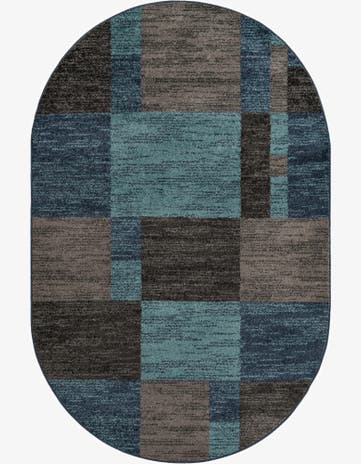 Blue Gray Harvest Oval Rug
