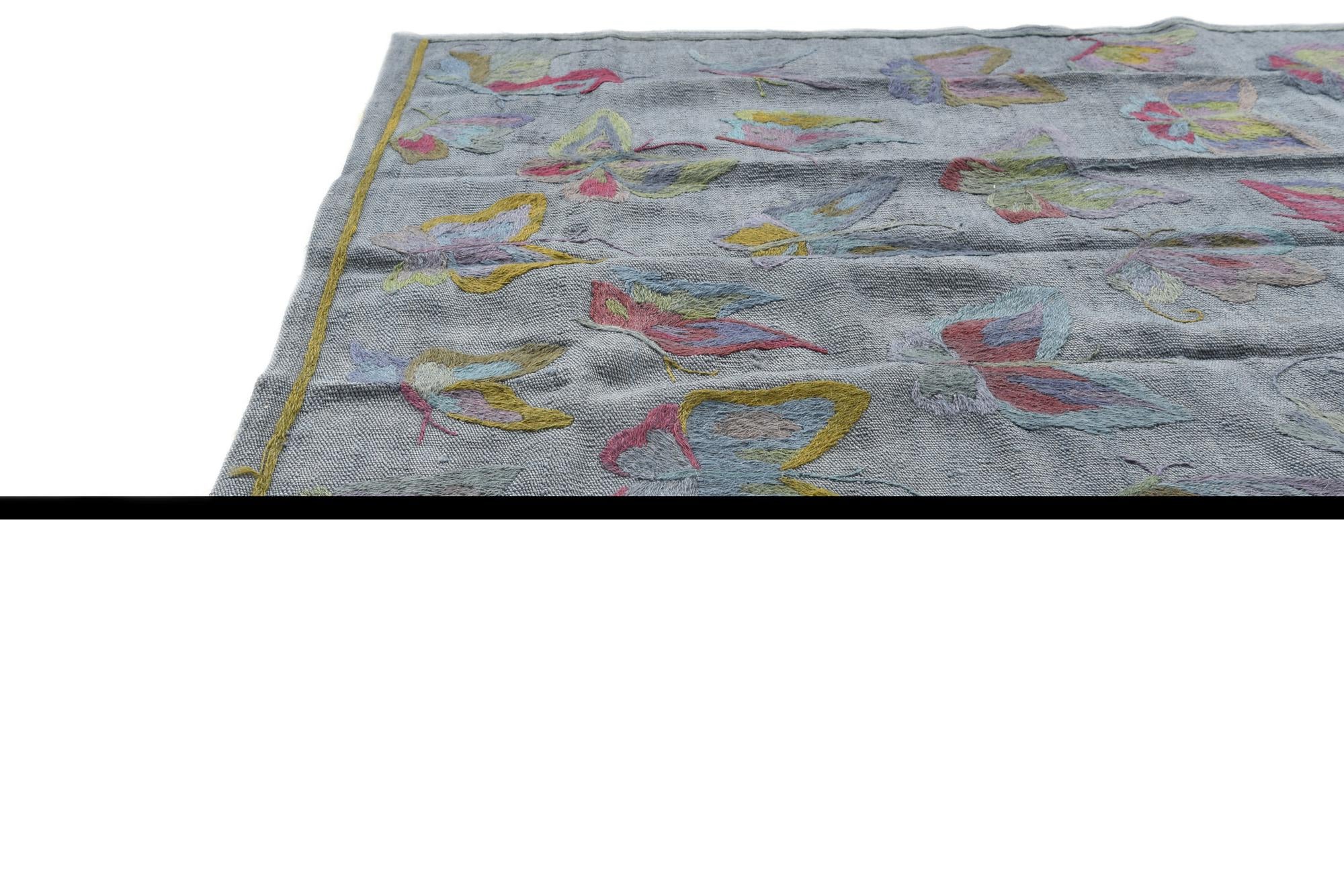 4' x 5' 7 Hand Woven Kilim Suzani Wool Rug