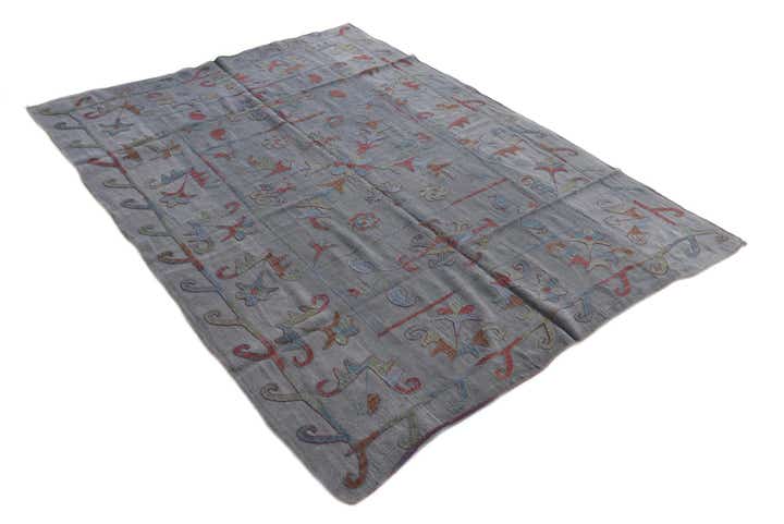 5' 7 x 7' 4 Hand Woven Kilim Suzani Wool Rug