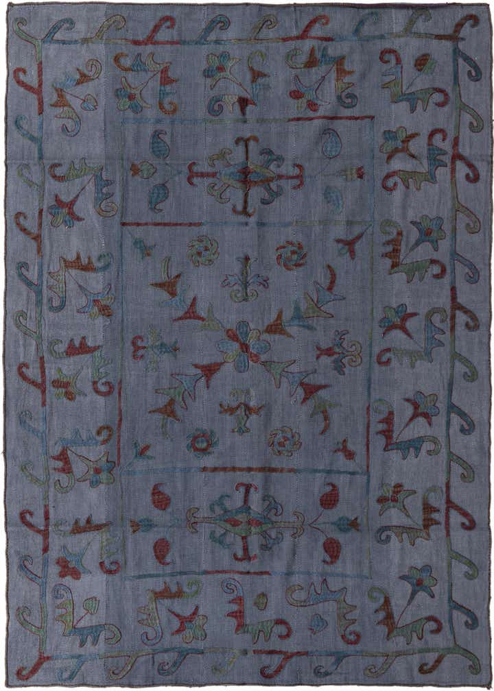 5' 7 x 7' 4 Hand Woven Kilim Suzani Wool Rug