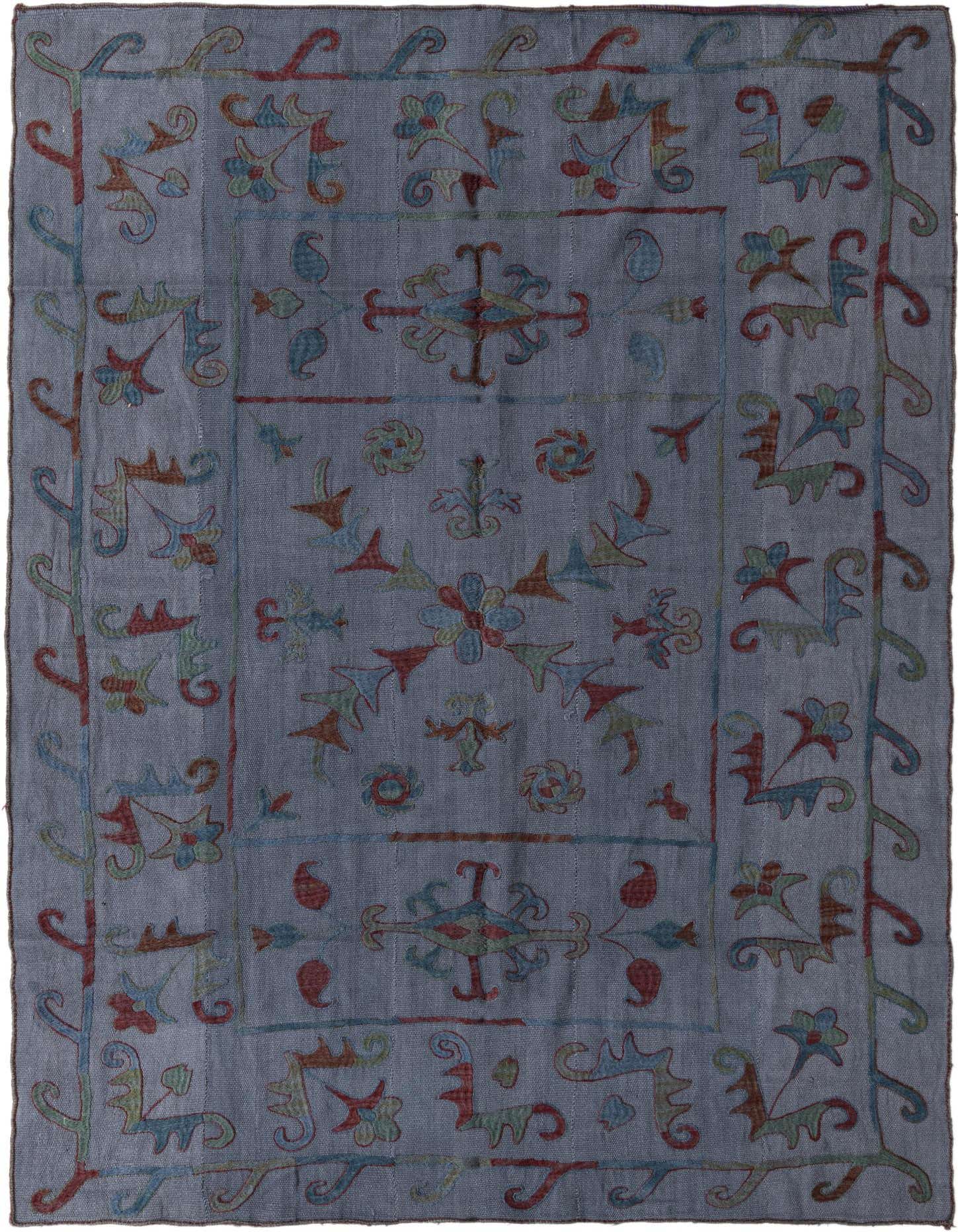 5' 7 x 7' 4 Hand Woven Kilim Suzani Wool Rug