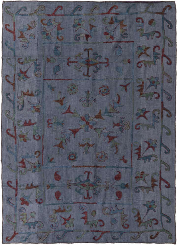 5' 7 x 7' 4 Hand Woven Kilim Suzani Wool Rug