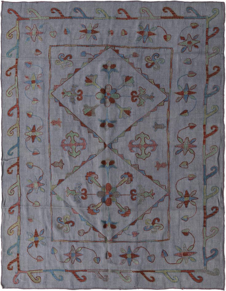 Detail image of 5' 8 x 7' 10 Hand Woven Kilim Suzani Wool Rug