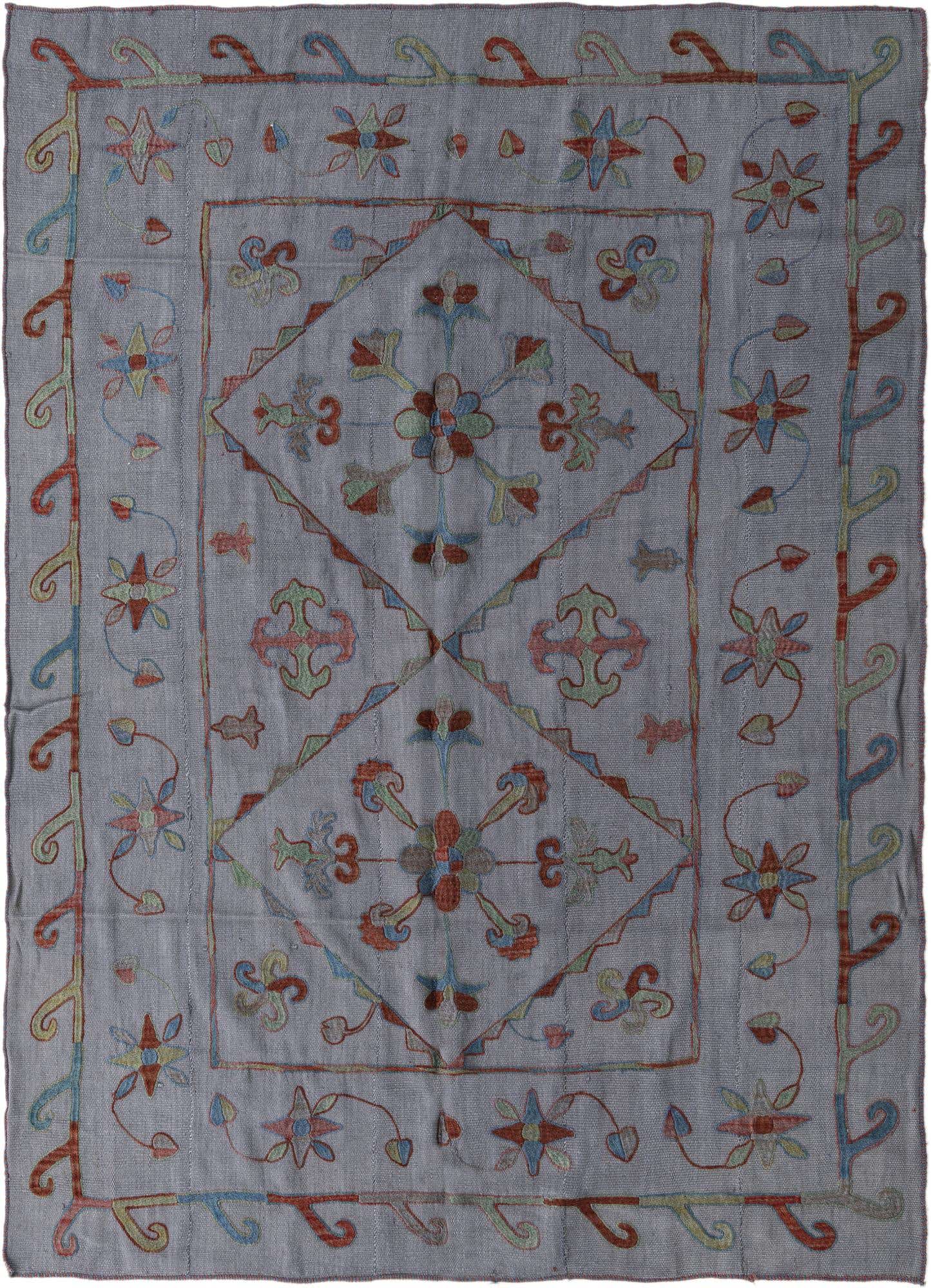 5' 8 x 7' 10 Hand Woven Kilim Suzani Wool Rug