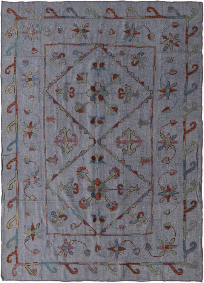 Detail image of 5' 8 x 7' 10 Hand Woven Kilim Suzani Wool Rug