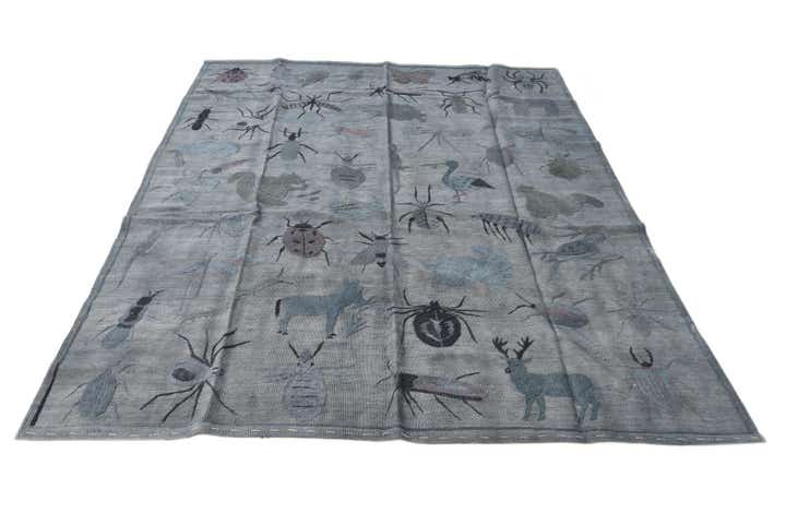 5' 9 x 7' 5 Hand Woven Kilim Suzani Wool Rug