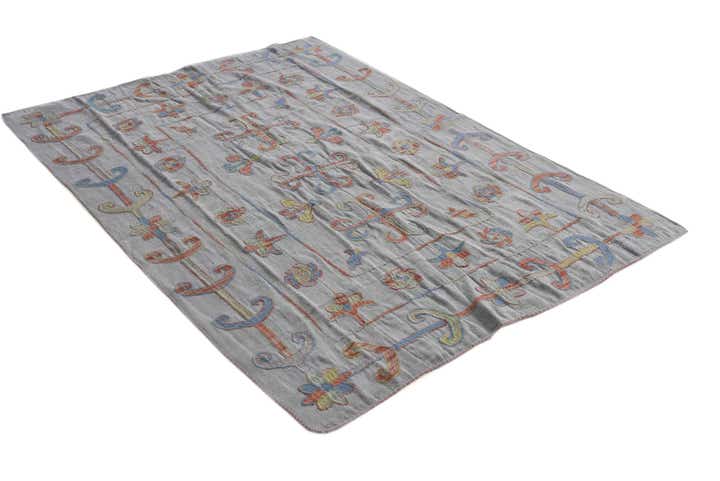 4' 9 x 6' 7 Hand Woven Kilim Suzani Wool Rug