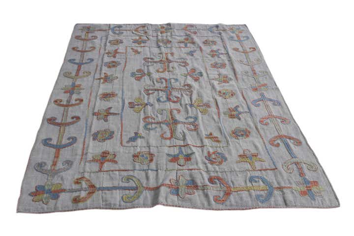 4' 9 x 6' 7 Hand Woven Kilim Suzani Wool Rug