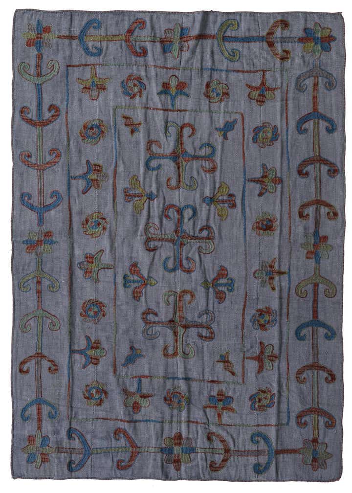 4' 9 x 6' 7 Hand Woven Kilim Suzani Wool Rug