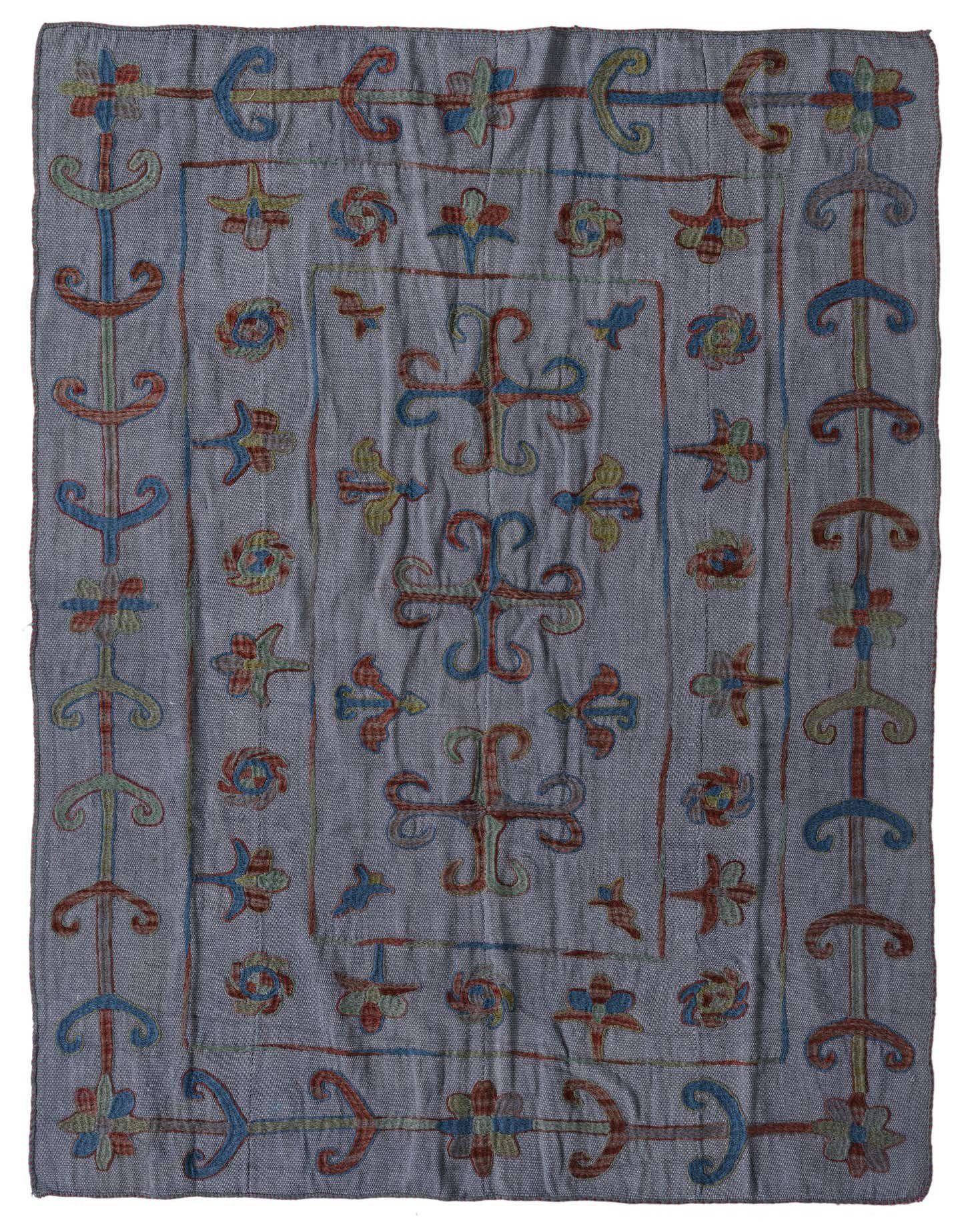 4' 9 x 6' 7 Hand Woven Kilim Suzani Wool Rug