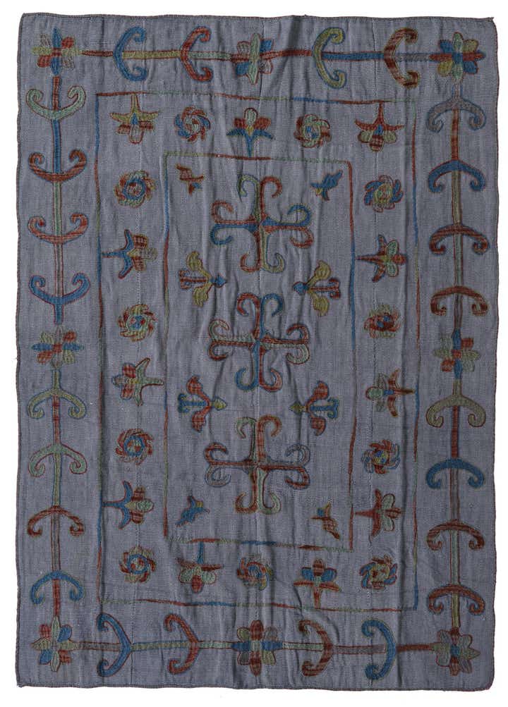 4' 9 x 6' 7 Hand Woven Kilim Suzani Wool Rug