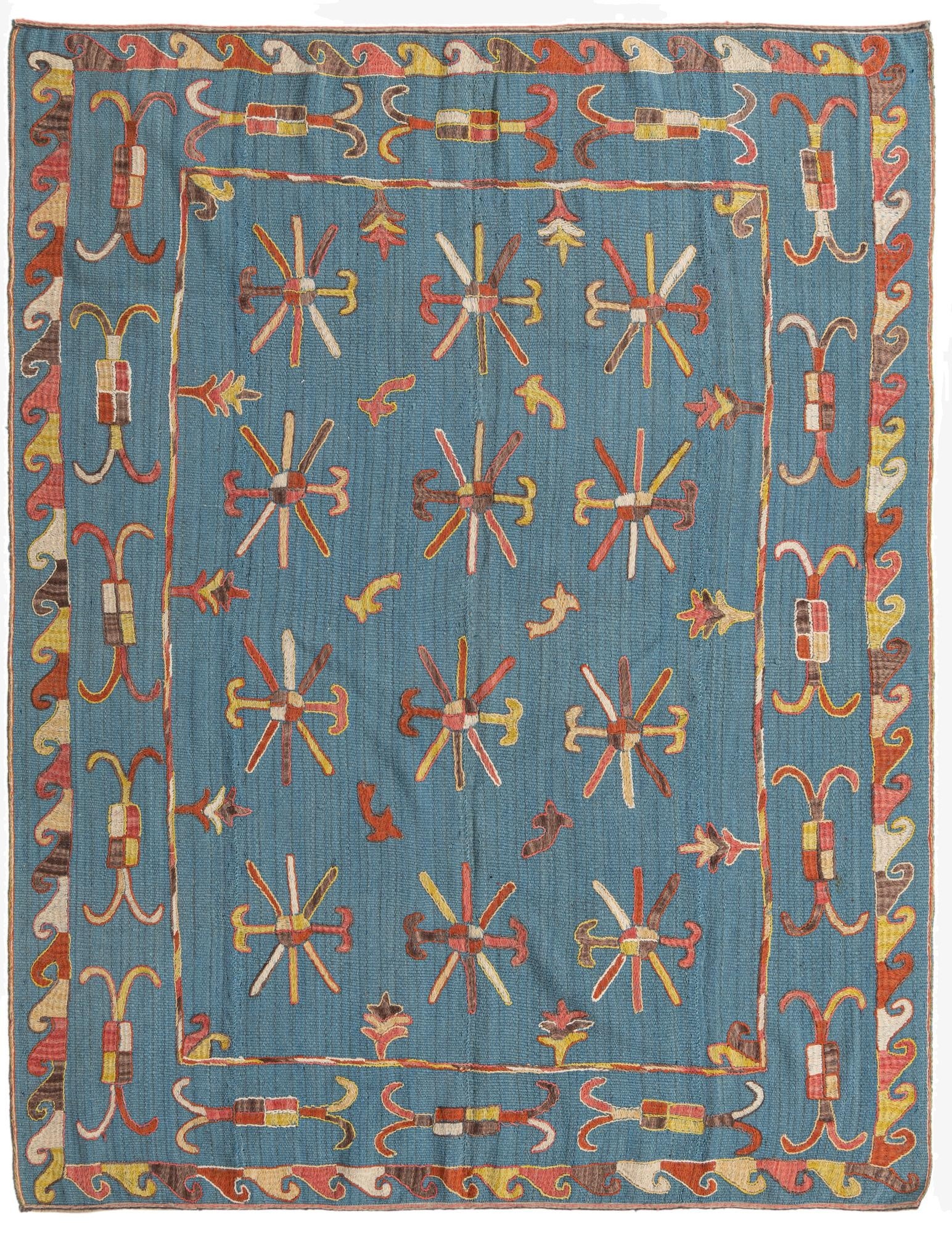 6' x 7' 6  Hand Woven Kilim Suzani Wool Rug